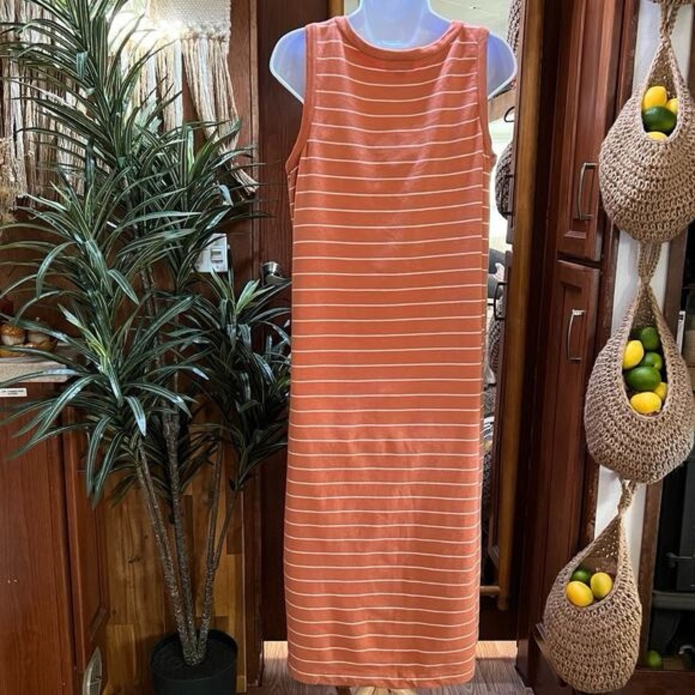 NWT J.Jill Sleeveless Dress in Orange and White Stripes - Picture 2 of 5